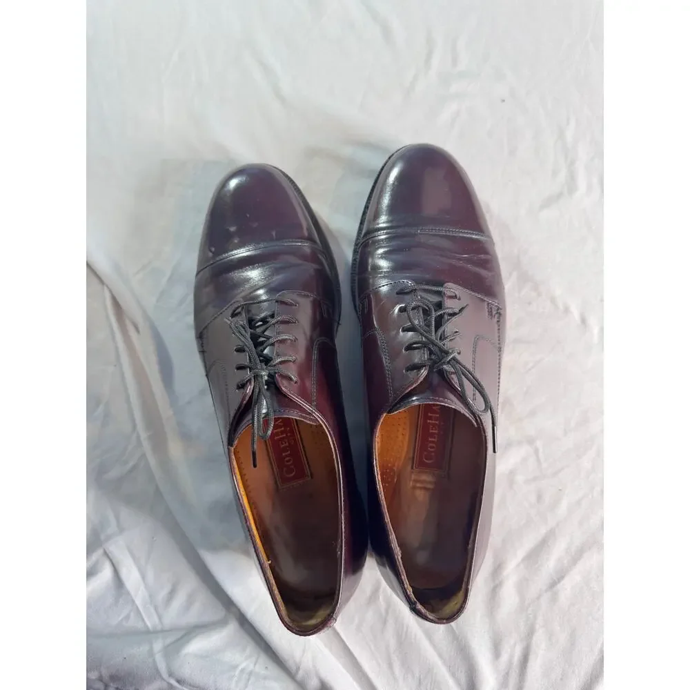Vintage Cole Haan Mens 11 D Burgundy Leather Cap Toe Oxford Dress Shoes